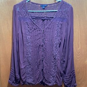 American Eagle Outfitters Plum Lace Small Blouse
